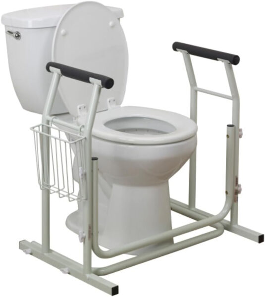 Drive Medical RTL12079 Toilet Safety Frame, Stand Alone Toilet Rails, Easy to Install Toilet Railing, Toilet Seat Frame for Elderly, Adjustable Handrails for Toilet Seat