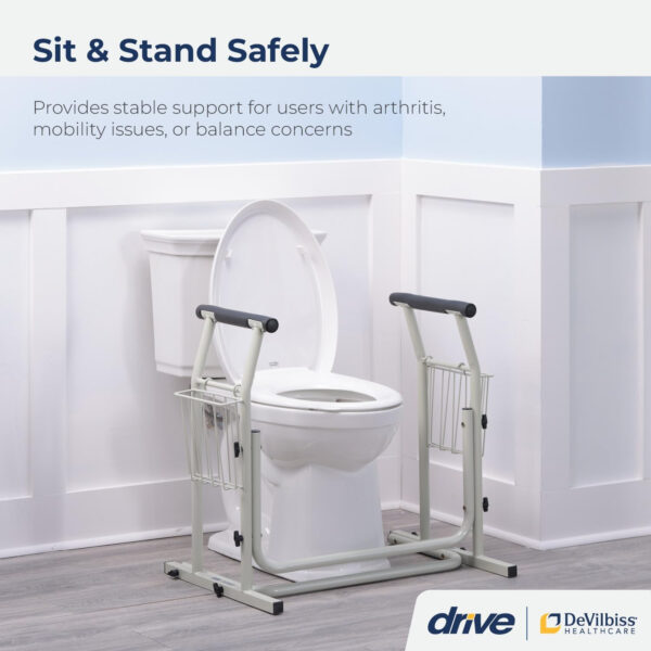 Drive Medical RTL12079 Toilet Safety Frame, Stand Alone Toilet Rails, Easy to Install Toilet Railing, Toilet Seat Frame for Elderly, Adjustable Handrails for Toilet Seat