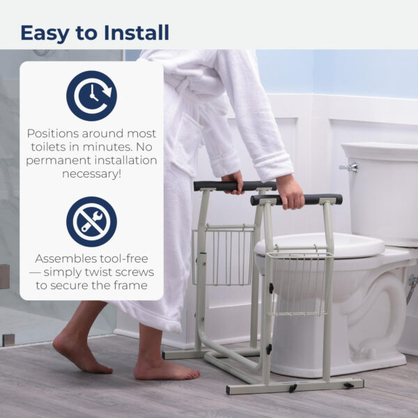 Drive Medical RTL12079 Toilet Safety Frame, Stand Alone Toilet Rails, Easy to Install Toilet Railing, Toilet Seat Frame for Elderly, Adjustable Handrails for Toilet Seat