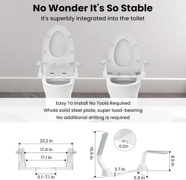 Toilet Safety Rails for Elderly (520 lbs), Handicap Toilet Rails with Foldable Handles, Toilet Assist Rails, Toilet Rails for Seniors, Heavy Duty Toilet Safety Frames Rails with Arms,for Christmas