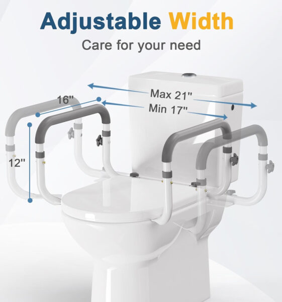 FSA/HSA Eligible Toilet Safety Rail for Seniors, Compact Toilet Assistance Rails for Elderly, 350lb Toilet Safety Frame Adjustable Toilet Support Rails for Handicap and Disabled – Gray