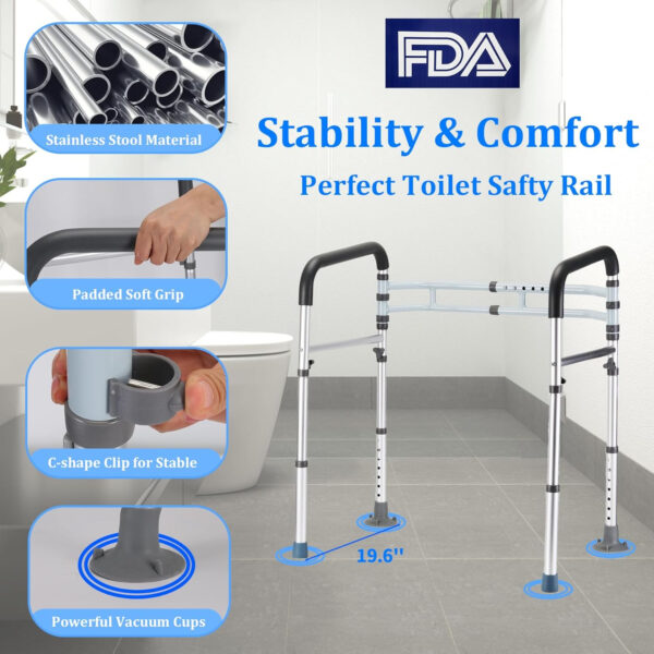 FSA/HSA Eligible Toilet Safety Rail – Adjustable Detachable Medical Toilet Safety Frame for Elderly, Heavy Duty Toilet Handles for Elderly and Handicap Toilet Safety Rails, Toilet Bars Fits Most Toile