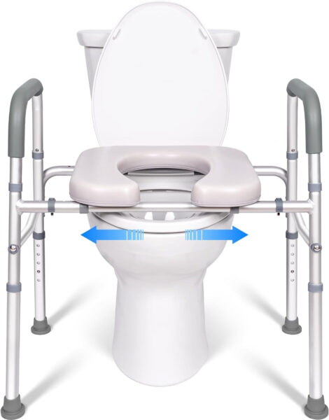 Raised Toilet Seat with Handles, Width and Height Adjustable Commode Chair for Toilet with Arms and Widen Seat, Up to 400lbs, Raised Toilet Seat for Seniors, Handicap, Pregnant, Fits Any Toilet