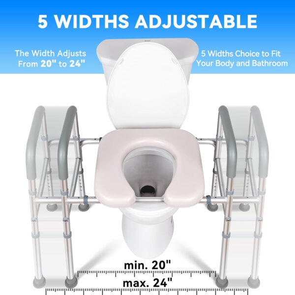 Raised Toilet Seat with Handles, Width and Height Adjustable Commode Chair for Toilet with Arms and Widen Seat, Up to 400lbs, Raised Toilet Seat for Seniors, Handicap, Pregnant, Fits Any Toilet