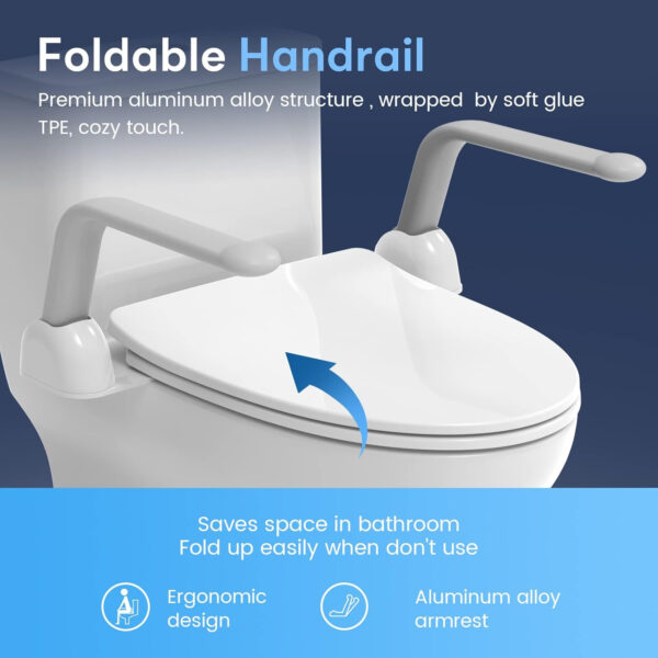 Toilet Safety Rail, Heavy Duty Foldable Toilet Handrail, Aluminum Alloy Support Up to 480LBS Perfect for Elderly Senior Handicap Pregnant