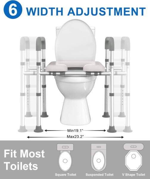 Raised Toilet Seat with Handles, Toilet Seat Riser for Seniors with Adjustable Height & Width, FSA HSA Eligible 400lb Handicap Elevated Toilet Seat for Elderly, Pregnant, Fit Any Toilet