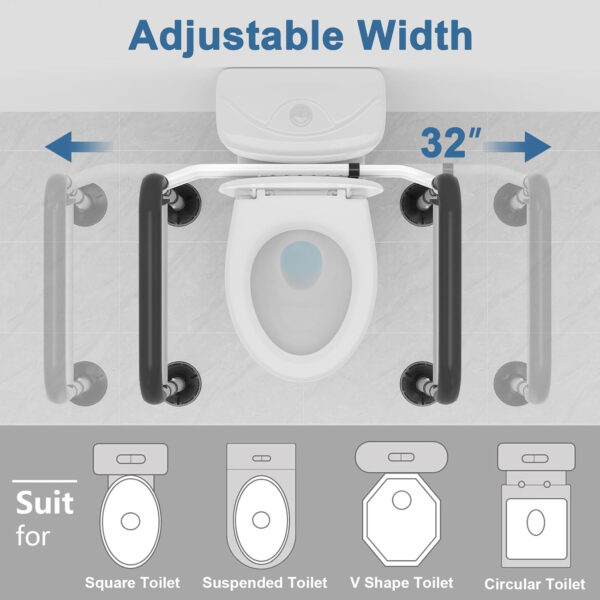 Toilet Safety Rails for Seniors, FSA/HSA Eligible Adjustable Detachable Toilet Safety Frame with Handles for Elderly and Disabled, 350LBS Handicap Toilet Rail Fits Most Toilets