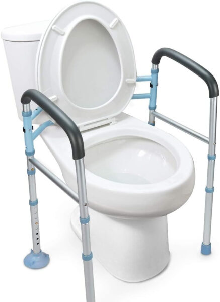 OasisSpace Stand Alone Toilet Safety Rail – Heavy Duty Medical Toilet Safety Frame for Elderly, Handicap and Disabled – Adjustable Bathroom Toilet Handrails Grab Bar, Fit Any Toilet