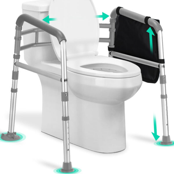 Toilet Safety Rails for Seniors, Adjustable Height & Width Toilet Safety Frames with Handles,Toilet Rails with Reinforced Bars & Suction Cups for Disabled Seniors Bariatrics, Fit Most Toilets