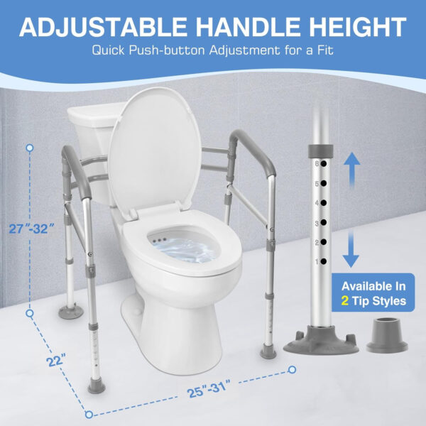 Toilet Safety Rails for Seniors, Adjustable Height & Width Toilet Safety Frames with Handles,Toilet Rails with Reinforced Bars & Suction Cups for Disabled Seniors Bariatrics, Fit Most Toilets