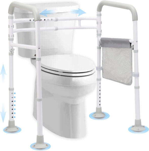 Stand Alone Toilet Safety Rail – Adjustable Detachable Medical Toilet Safety Frame for Elderly, Heavy Duty Toilet Handles for Elderly and Handicap Toilet Seat Handles with Storage Bag