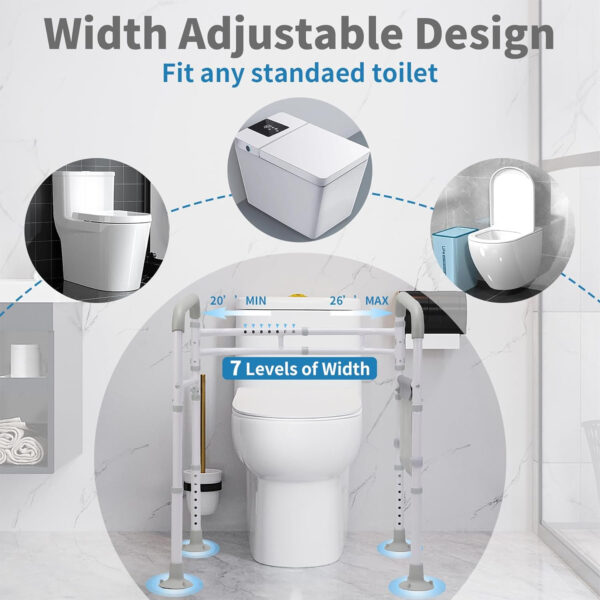 Stand Alone Toilet Safety Rail – Adjustable Detachable Medical Toilet Safety Frame for Elderly, Heavy Duty Toilet Handles for Elderly and Handicap Toilet Seat Handles with Storage Bag