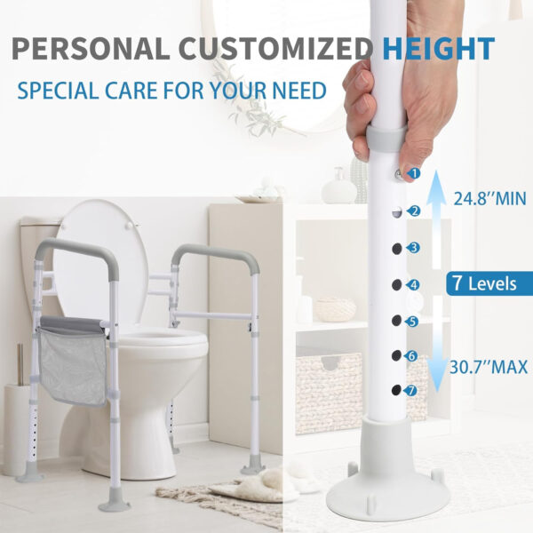 Stand Alone Toilet Safety Rail – Adjustable Detachable Medical Toilet Safety Frame for Elderly, Heavy Duty Toilet Handles for Elderly and Handicap Toilet Seat Handles with Storage Bag