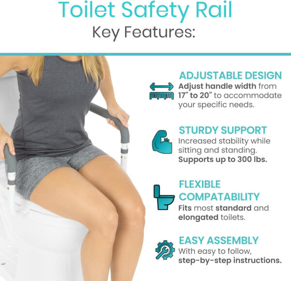 Vive Toilet Safety Rail for Seniors (FSA/HSA Eligible) – Toilet Seat with Handles for Elderly & Disabled – Adjustable Toilet Safety Frame with Arms – Toilet Grab Bar Hand Rail Assist Device (300 lb)