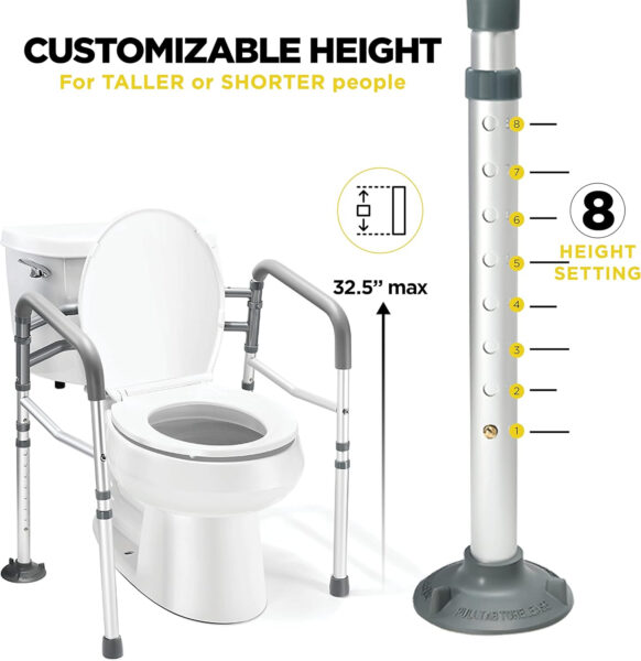 Medical king Toilet Safety Rail – Adjustable Detachable Toilet Safety Frame with Handles Heavy-Duty Toilet Safety Rails Stand Alone – Toilet Safety Rails for Elderly, Handicapped – Fits Most Toilets