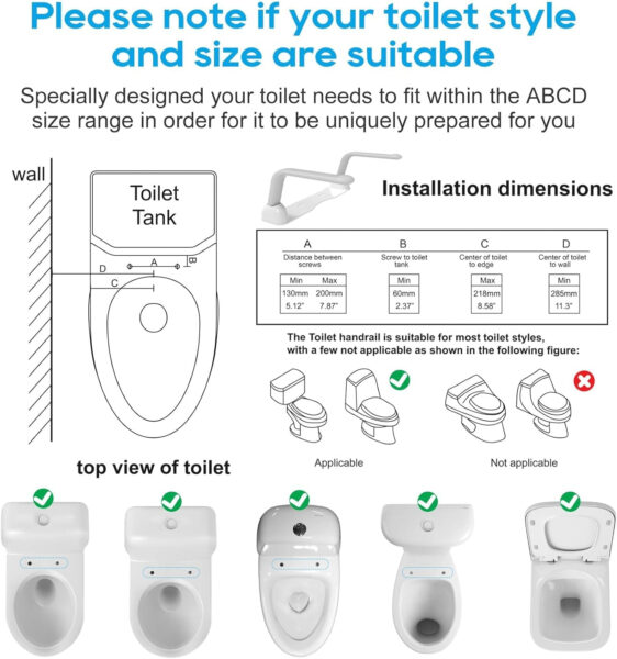 Toilet Safety Rails for Elderly (520 lbs), Handicap Toilet Rails with Foldable Handles, Toilet Assist Rails, Toilet Rails for Seniors, Heavy Duty Toilet Safety Frames Rails with Arms,for Christmas