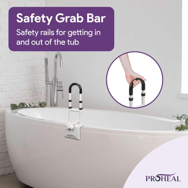 Adjustable Bathtub Grab Bar for Seniors and Fall Risk Patients – Safety Handle Rail for Fall Prevention – Universal Clamp On Bar