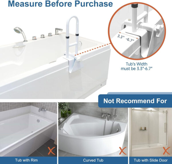 Grab Bars for Bathtubs and Showers, Adjustable Bathtub Safety Rail for Seniors, Tub Grab Bar for Bathroom, Assistance Bathtub Handle Clamp for Elderly Bath Support, White