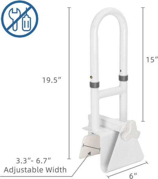 Grab Bars for Bathtubs and Showers, Adjustable Bathtub Safety Rail for Seniors, Tub Grab Bar for Bathroom, Assistance Bathtub Handle Clamp for Elderly Bath Support, White