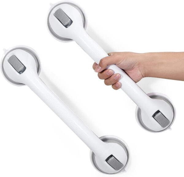 Grab Bars for Bathtubs and Showers, 16 Inch Shower Handle Heavy Duty Suction Cup Grab Bars for Shower Chair, Bathroom Safety Bar for Elderly (2 Pack)