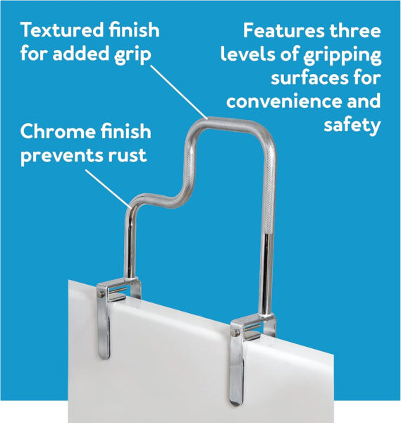 Carex Tri-Grip Bathtub Handle Grab Bar with Chrome Finish – Bathtub Grab Bar Safety Bar For Seniors and Handicap – For Assistance Getting In and Out of Tub, Easy to Install on Most Tubs