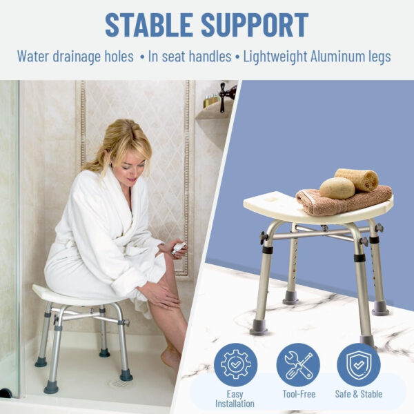 Dr. Kay’s Adjustable Shower Chair for Inside Shower with Unique Heavy Duty Crossbar Supports, Shower Stool for Inside tub, Bath Stool, Adjustable Shower Chair for Elderly and Disabled, 350 lb