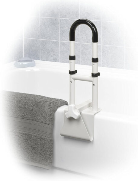 Drive Medical Adjustable Bathtub Grab Bar & Bathtub Safety Rail, White