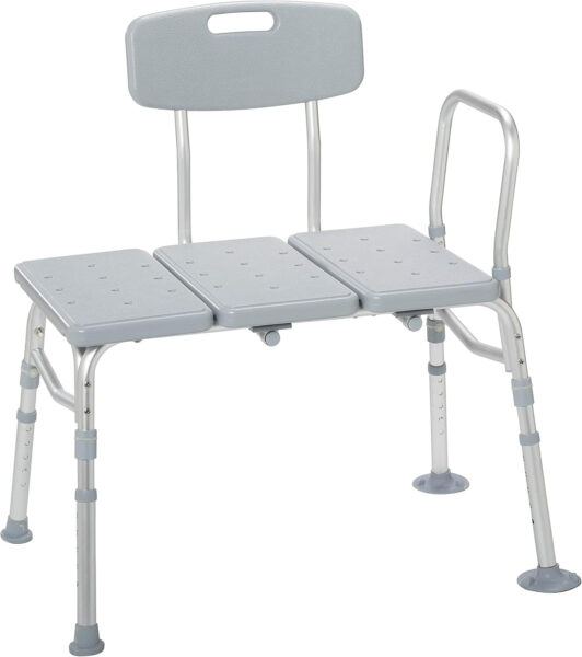 Drive Medical 12011KD-1 Tub Transfer Bench For Bathtub, Height Adjustable Shower Bench with Backrest, Shower Seat Shower Chair Bath Chair for Elderly, Seniors, Arm Support for Transfer, 400 Weight Cap