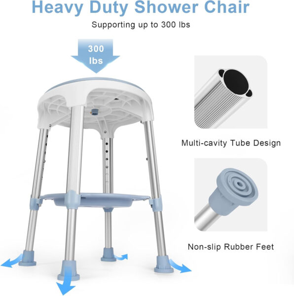 Shower Chair for Inside Shower, Tool-Free Assembly Swivel Shower Stool with Storage Tray, Adjustable Tub Chair and Bathroom Stool for Seniors, Elderly, Handicap & Disabled, FSA/HSA Eligible