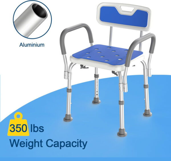 Shower Chair with Arms for Tub,FSA/HSA Eligible Sturdy Aluminum Alloy Bath Chair,Slip Resistant Shower Bench,Height-Adjustable Shower Seat with Padded Handles for Seniors