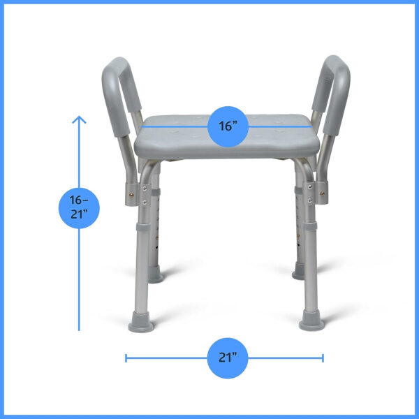 Medline Backless Shower Chair with Arms – 350 lb. capacity, Bench, Stool, Seat for Elderly, Seniors Independent Adult and Disabled Adults