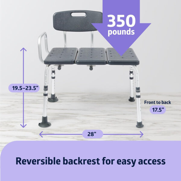 Medline Tub Transfer Bench, Shower Chair for Seniors is Adjustable, Gray