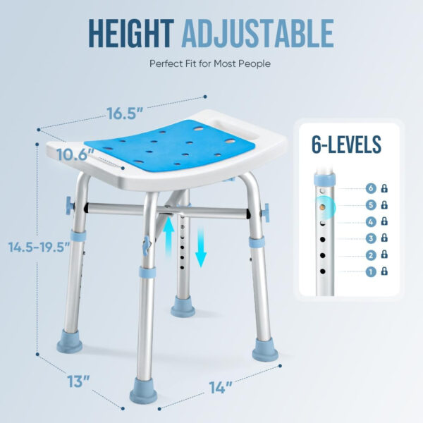 OasisSpace Heavy Duty Shower Chair 500lb, Padded Bath Seat with 6 Height Adjustable Tube – Tool Free Anti-Slip Shower Bench Bathtub Stool Seat for Inside Shower