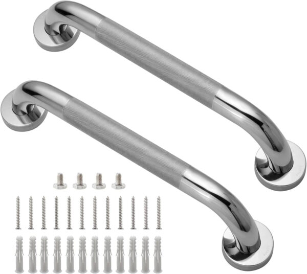 Shower Grab Bar, 2 Pack 12 Inch Bathroom Grab Bar, 304 Stainless Steel 1.25″ Diameter Anti-Slip Handicap Grab Bar Support Shower Rail Senior Handrail Shower Safety Bar Handle