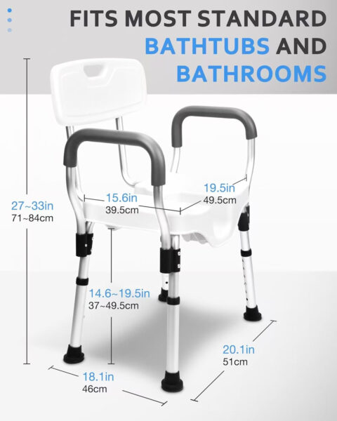 Sangohe Shower Chair – Shower Chair for Inside Shower – U-Shape Seat Heavy Duty Shower Chair – Shower Chair with Arms for Handicap – Wide Shower Seats for Elderly – Shower Chair for Bathtub, 796E