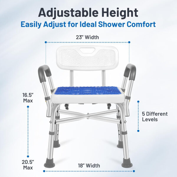 Shower Chair for Inside Shower with Arms, 550LBS Capacity Shower Seats for Adults, Adjustable Height Bathtub Chairs for Seniors for Shower Stall, Heavy Duty Bath Chair for Elderly and Disabled