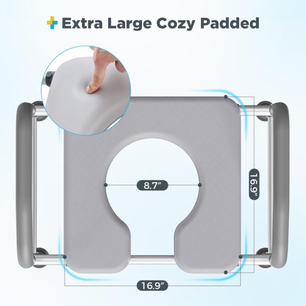 Bedside Commode for Seniors, Commode Chair with Adjustable Width and Height, 400 LBS Weight Capacity, 16.9 Inch Extra Large Soft Seat Plate