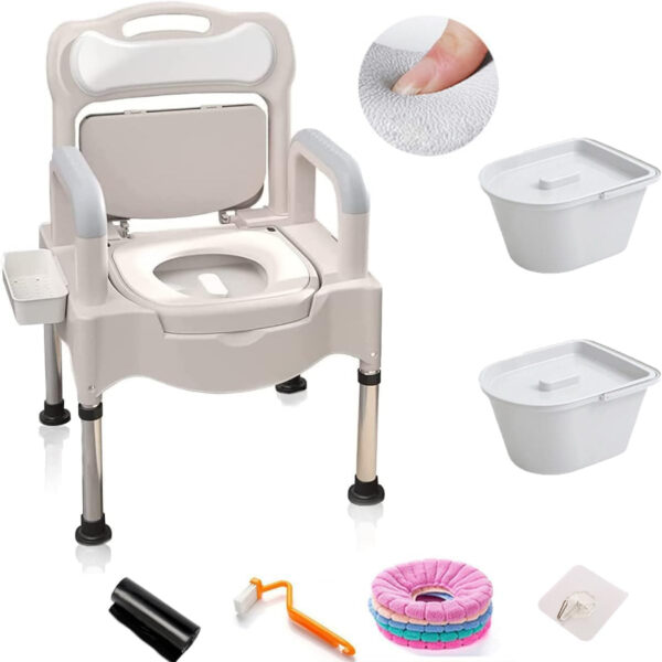 Bedside Commode, Soft Commode Chair, Bedside Toilet, Portable Potty for Adults,Portable Toilets for Seniors, Pregnant, People with Disabilities, Height Adjustable Adult Potty Chair, (Gray)