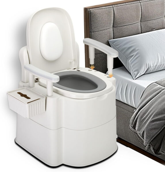 Upgraded Safety Commode Toilet for Elderly and Disabled (520 lbs),Potty Chair for Adults with Detachable Armrest,It’s anti-odour potty chair for adults，bedside toilet，Easy Installation