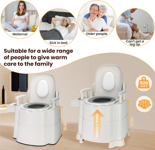 Upgraded Safety Commode Toilet for Elderly and Disabled (520 lbs),Potty Chair for Adults with Detachable Armrest,It’s anti-odour potty chair for adults，bedside toilet，Easy Installation