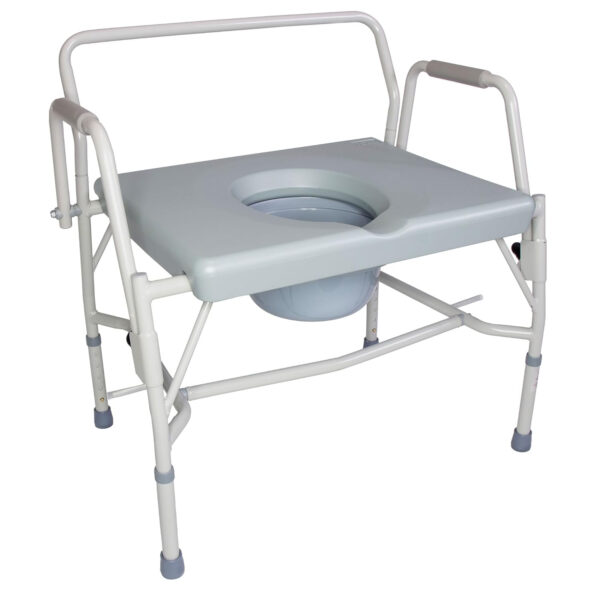 DMI Drop Arm Portable Toilet Commode, Extra-Wide Seat, 500 Pound Weight Capacity, Bucket with Lid Included, Adjustable Legs, Elderly Assistance Products, Grey