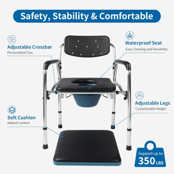 Eosprim Bariatric Bedside Commode Extra Wide Seat, Heavy Duty Toilet Seat Riser, 4 in 1 Folding Commode Chair with Arms, Portable Toilet for Adults, Shower Potty Chair for Elderly Disabled Seniors