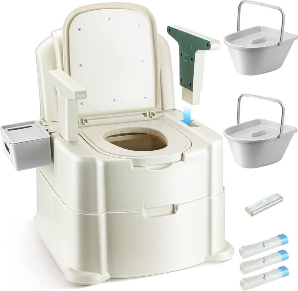 Bedside Commode, Portable Toilet for Adults, Commode Chair for Toilet with Arms, Height Adjustable, 2 Toilets and Induction Night Light, Potty Chair for Elderly and Disabled