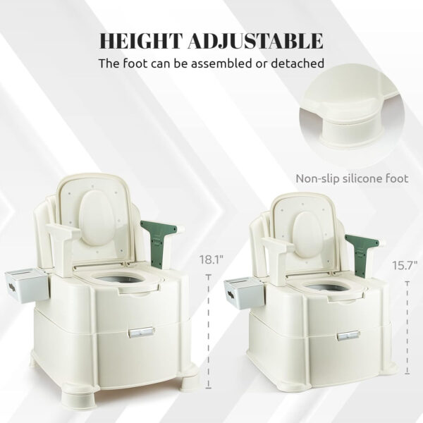 Bedside Commode, Portable Toilet for Adults, Commode Chair for Toilet with Arms, Height Adjustable, 2 Toilets and Induction Night Light, Potty Chair for Elderly and Disabled