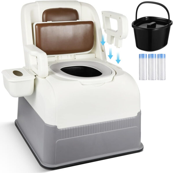 Mobile Bedside Commode Chair, Portable Toilet with Detachable Armrests & Inner Bucket, Non-Slip Odorless Potty Chair for the Elderly, Disabled, Pregnant Women, Adults