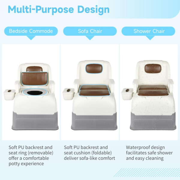 Mobile Bedside Commode Chair, Portable Toilet with Detachable Armrests & Inner Bucket, Non-Slip Odorless Potty Chair for the Elderly, Disabled, Pregnant Women, Adults