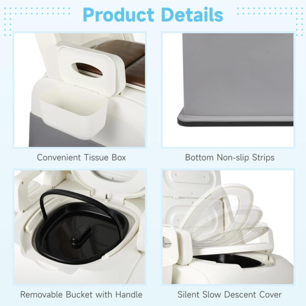 Mobile Bedside Commode Chair, Portable Toilet with Detachable Armrests & Inner Bucket, Non-Slip Odorless Potty Chair for the Elderly, Disabled, Pregnant Women, Adults