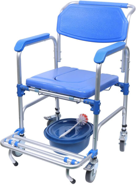 Shower Chair with Wheels, Shower Commode Wheelchair with Armrests&Backrest Mobility Transport Rolling Chair for Elderly Adults Loading 350LBS 4 Waterproof Castors Footrest