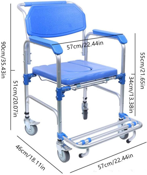 Shower Chair with Wheels, Shower Commode Wheelchair with Armrests&Backrest Mobility Transport Rolling Chair for Elderly Adults Loading 350LBS 4 Waterproof Castors Footrest