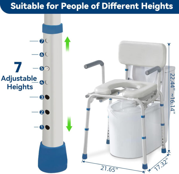 FSA/HSA Eligible Bedside Commode for Seniors, Portable Toilet for Adults with Duty Drop Arms & Removable Bucket 6.3QT, Commode Toilet Chair with Weight Capacity of 400 Lbs, Gray